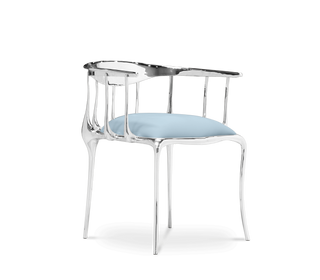No 11 Silver Polished Brass Surrealist Light Blue Dining Chair