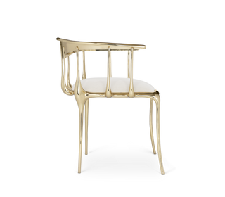 No 11 Cream Velvet Surrealist Polished Gold Dining Chair