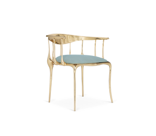 No 11 Light Blue Velvet Surrealist Polished Gold Dining Chair