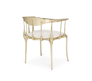 No 11 Cream Velvet Surrealist Polished Gold Dining Chair