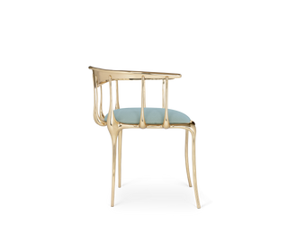 No 11 Light Blue Velvet Surrealist Polished Gold Dining Chair