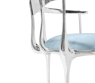 No 11 Silver Polished Brass Surrealist Light Blue Dining Chair
