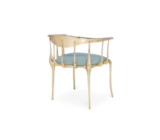 No 11 Light Blue Velvet Surrealist Polished Gold Dining Chair