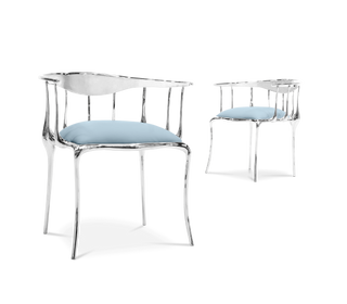 No 11 Silver Polished Brass Surrealist Light Blue Dining Chair