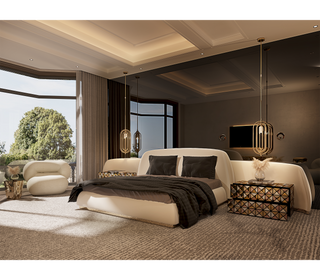 Odette Curved Velvet Polished Brass Luxury King Bed