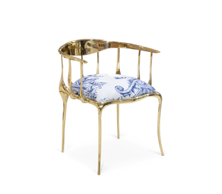 No 11 Azulejo Print Polished Brass Heritage Chair