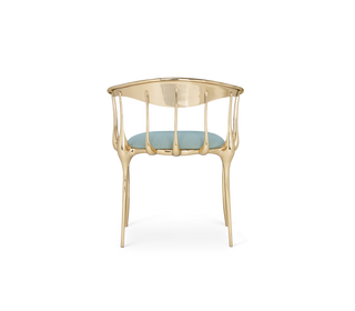 No 11 Light Blue Velvet Surrealist Polished Gold Dining Chair