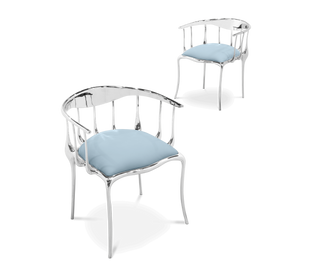 No 11 Silver Polished Brass Surrealist Light Blue Dining Chair