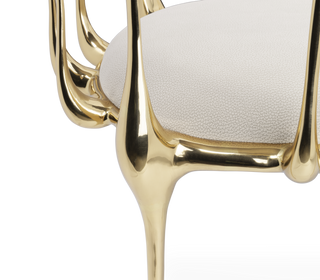 No 11 Cream Velvet Surrealist Polished Gold Dining Chair