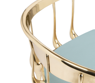 No 11 Light Blue Velvet Surrealist Polished Gold Dining Chair