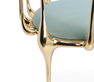 No 11 Light Blue Velvet Surrealist Polished Gold Dining Chair