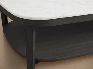 Danny Marble Top Coffee Table: Oak Wood Rectangle Living Room Center Cocktail & Tea Table