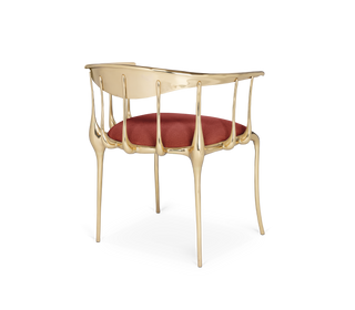 No 11 Burgundy Velvet Polished Gold Surrealist Dining Chair
