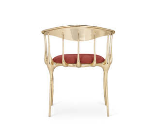No 11 Burgundy Velvet Polished Gold Surrealist Dining Chair