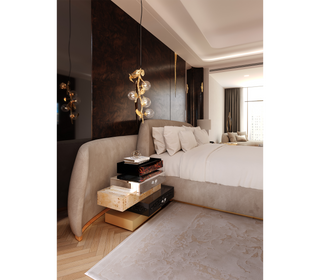 Odette Curved Velvet Polished Brass Luxury King Bed