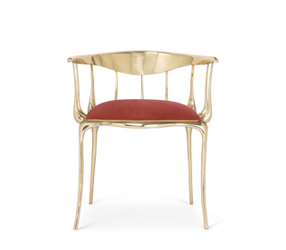 No 11 Burgundy Velvet Polished Gold Surrealist Dining Chair