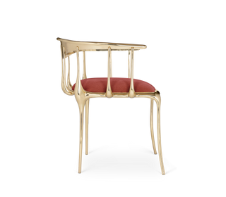 No 11 Burgundy Velvet Polished Gold Surrealist Dining Chair