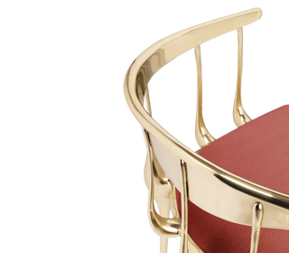 No 11 Burgundy Velvet Polished Gold Surrealist Dining Chair