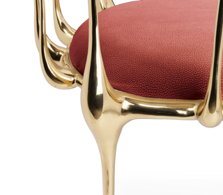 No 11 Burgundy Velvet Polished Gold Surrealist Dining Chair