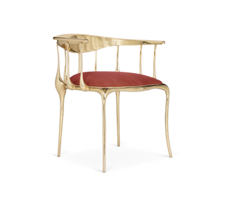 No 11 Burgundy Velvet Polished Gold Surrealist Dining Chair
