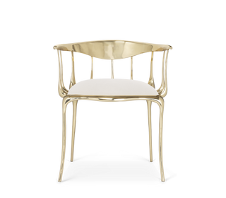 No 11 Cream Velvet Surrealist Polished Gold Dining Chair