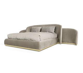 Odette Curved Velvet Polished Brass Luxury King Bed