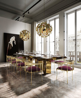 No 11 Burgundy Velvet Polished Gold Surrealist Dining Chair
