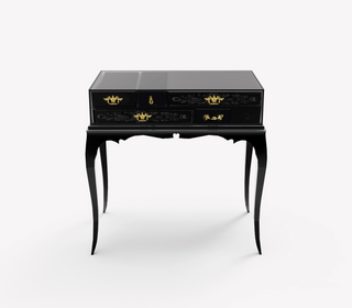 Melrose Baroque High Gloss Black Luxury Nightstand