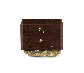 Angra Small Walnut Root Organic Gold Base Luxury Nightstand