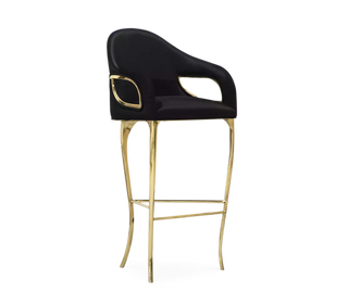 Chandra Curved Cutout Polished Brass High Back Bar Stool