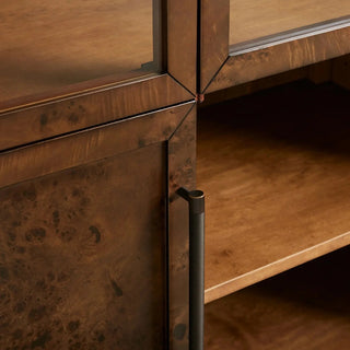 Hattie Burl Glass Cabinet: Tall Wood Display Case & Storage Cabinet