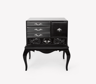 Brooklyn Baroque High Gloss Black Luxury Bedside Nightstand