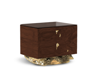 Angra Small Walnut Root Organic Gold Base Luxury Nightstand