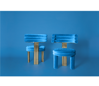 Kerr Tiered Velvet Polished Brass Dining Chair