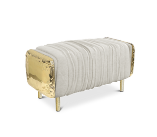 Imperfectio Hammered Brass Upholstered Luxury Ottoman