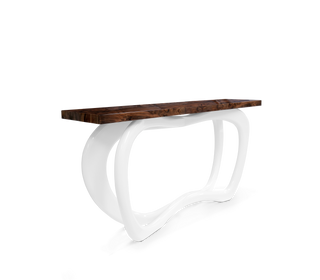 Infinity Consoles Curved Copper Leaf Entryways Cabinet Table