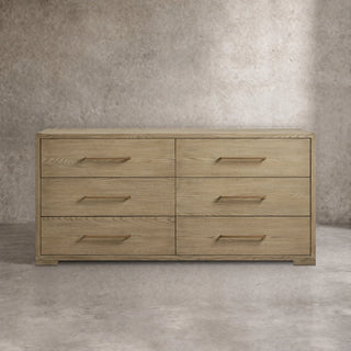 Darwyn Six-Drawer Solid Oak Dresser with Brass Hardware