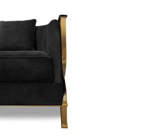 Luxury Velvet Armchair with Curved Sculptural Design & Gold Accent Base