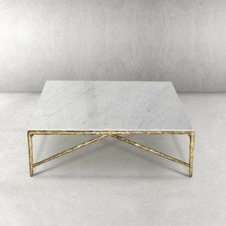Hand-Forged Metal Marble Square Coffee Table 36" 48" 60"