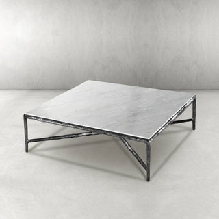 Hand-Forged Metal Marble Square Coffee Table 36" 48" 60"