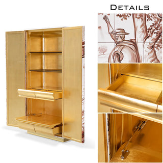 Luxury Display Cabinet with Hand-Painted Tile Artwork, Glass Shelves & Storage