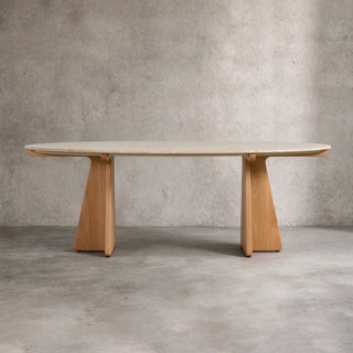 Pinna Oval Marble Dining Table with Wood Base, 75"–90"