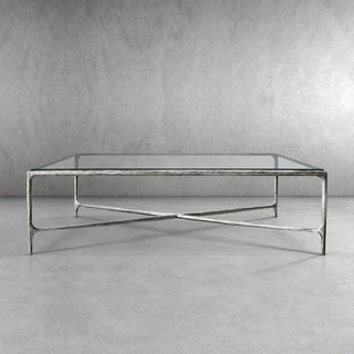 Hand-Forged Metal Square Glass Coffee Table