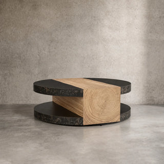 Almeria Round Coffee Table | Wood & Oxidized Steel Table