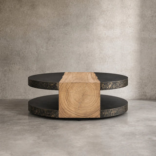 Almeria Round Coffee Table | Wood & Oxidized Steel Table