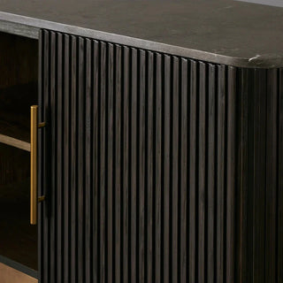 Finley Media Console: Minimalist Fluted Base Stone Top Storage Media Console