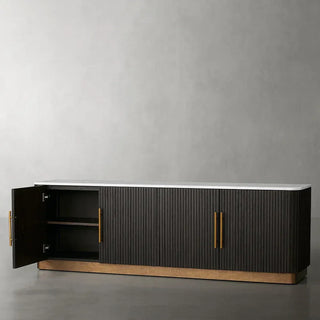 Finley Media Console: Minimalist Fluted Base Stone Top Storage Media Console