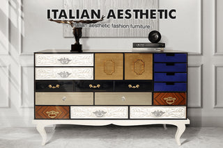 Luxury Patchwork Wood Sideboard Buffet Cabinet with Hidden Storage