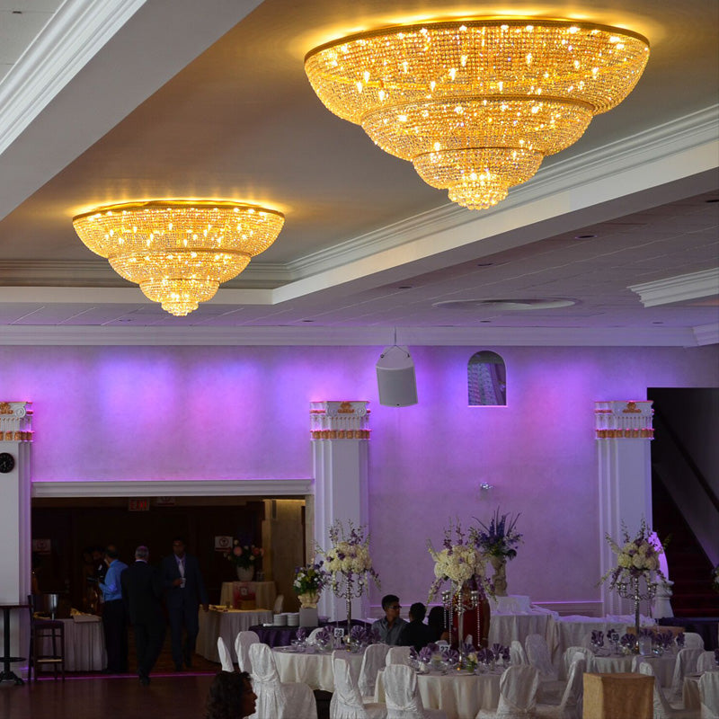 72'' Round Big Flush Mounted Gold Crystal Chandelier for Banquet Hall