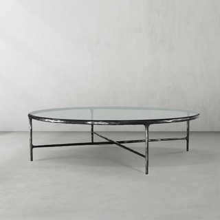 Hand-Forged Metal Glass Round Coffee Table 36" 55"
